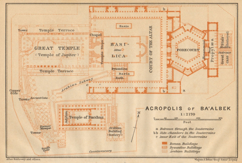 Acropolis of Baalbek. Ba'albek. Lebanon 1912 old antique map plan chart
