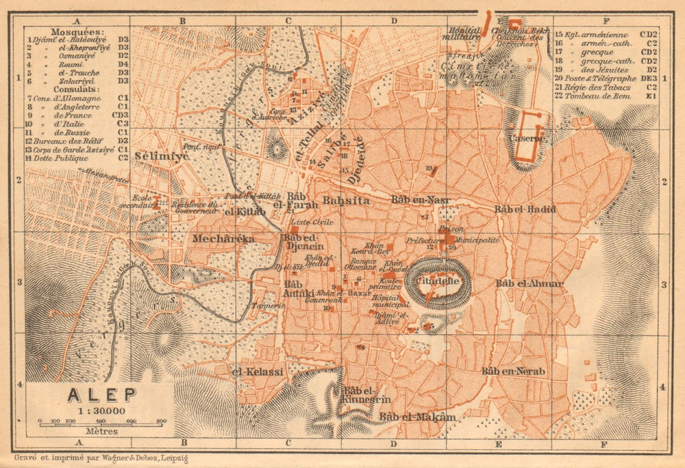 Aleppo / Halab antique town city plan. Syria 1912 old map chart