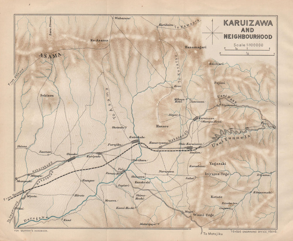 Karuizawa and neighbourhood. Nagano, Japan 1907 old antique map plan chart