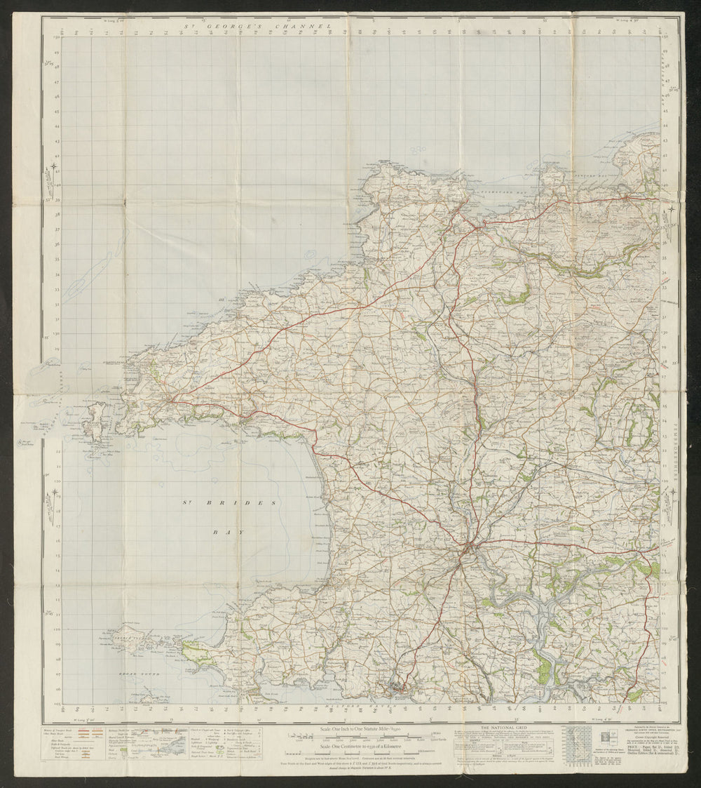 Fishguard Sheet 138 Pembrokeshire coast St David's ORDNANCE SURVEY 1947 map
