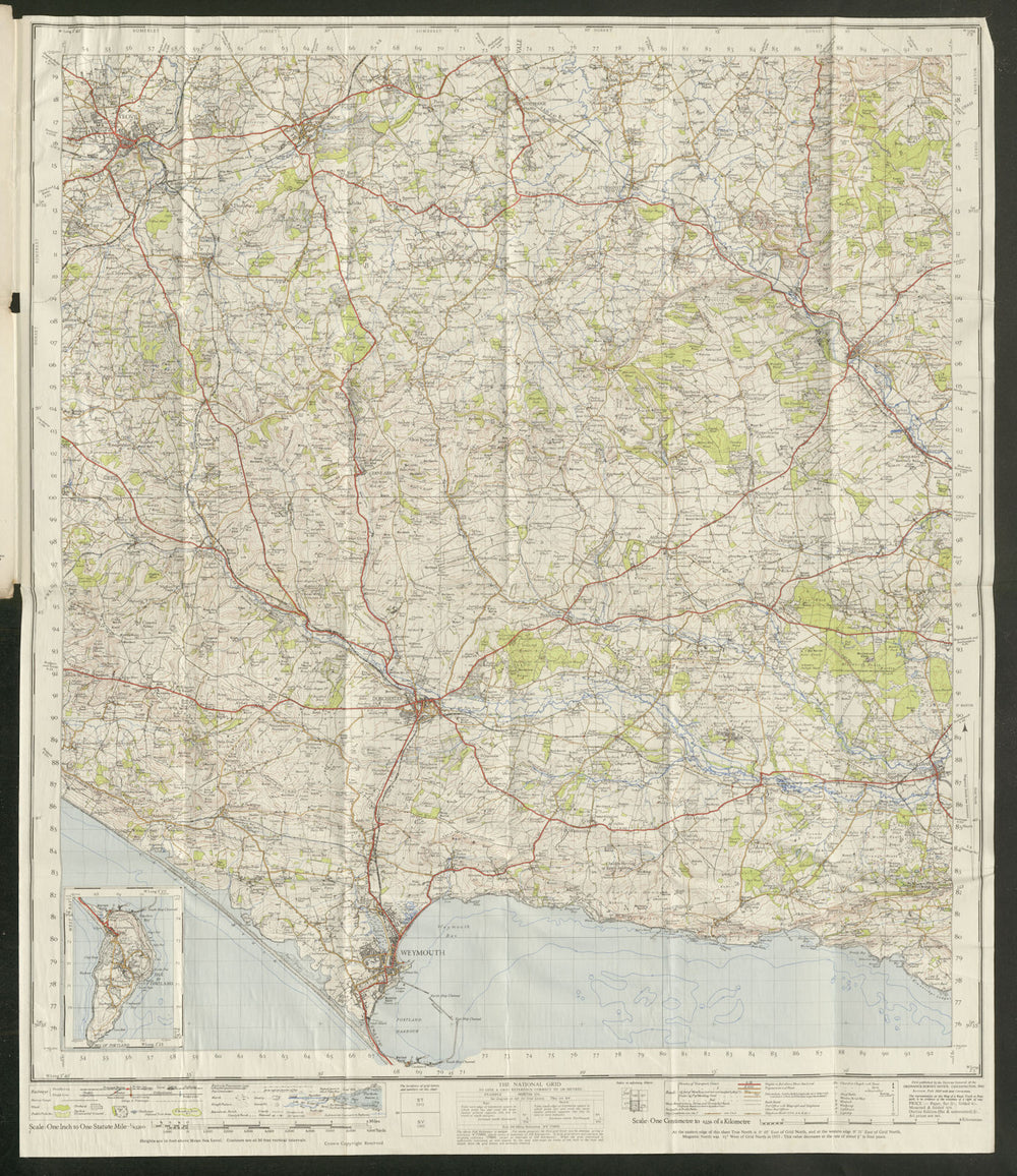 Dorchester Sheet 178 Jurassic coast Dorset Weymouth ORDNANCE SURVEY 1945 map