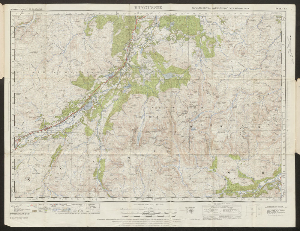 Kingussie Sheet 43 Cairngorm Mountains Aviemore Braemar ORDNANCE SURVEY 1947 map
