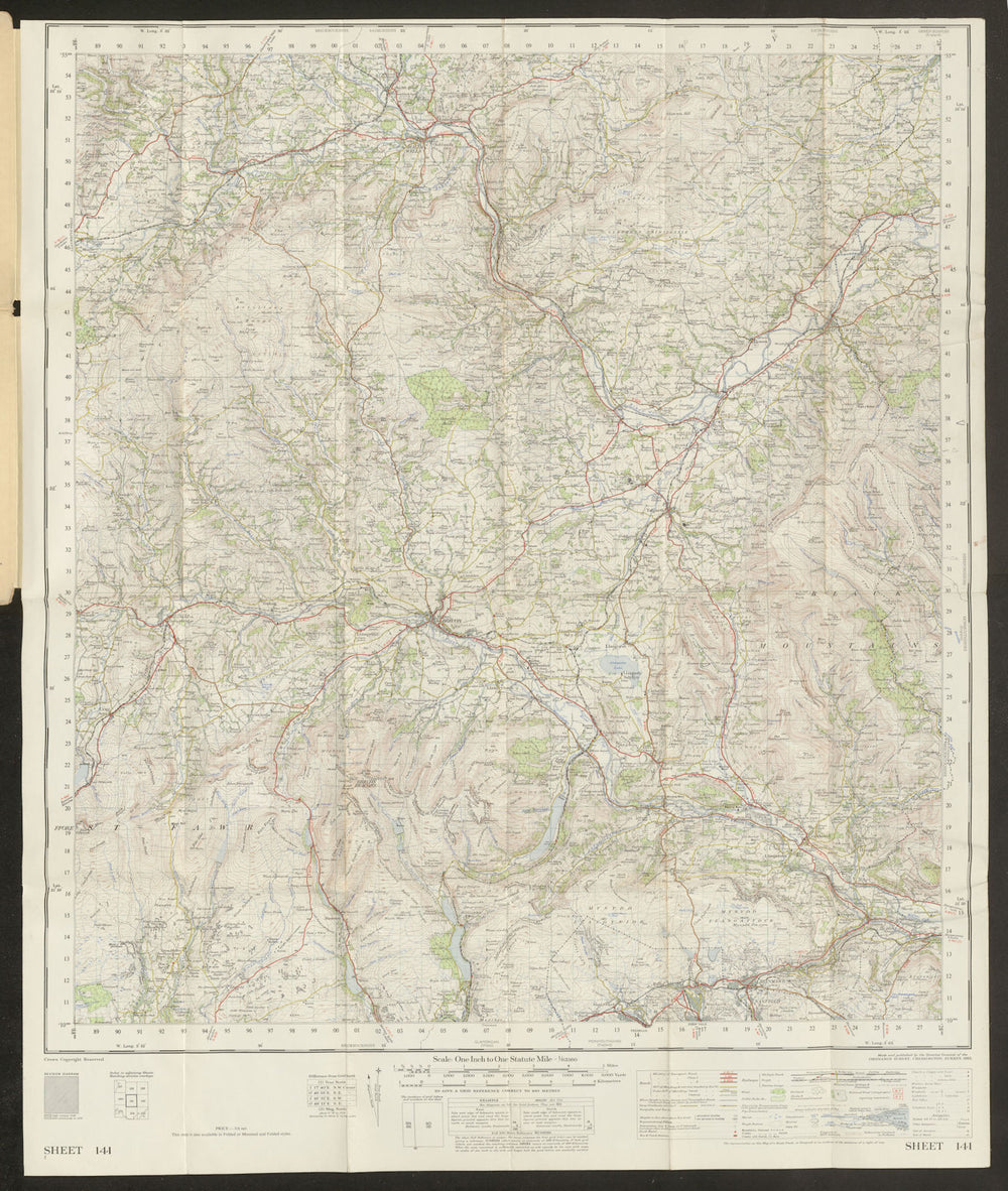Brecon Sheet 141 Brecon Beacons Hay-on-Wye Valley ORDNANCE SURVEY 1952 old map