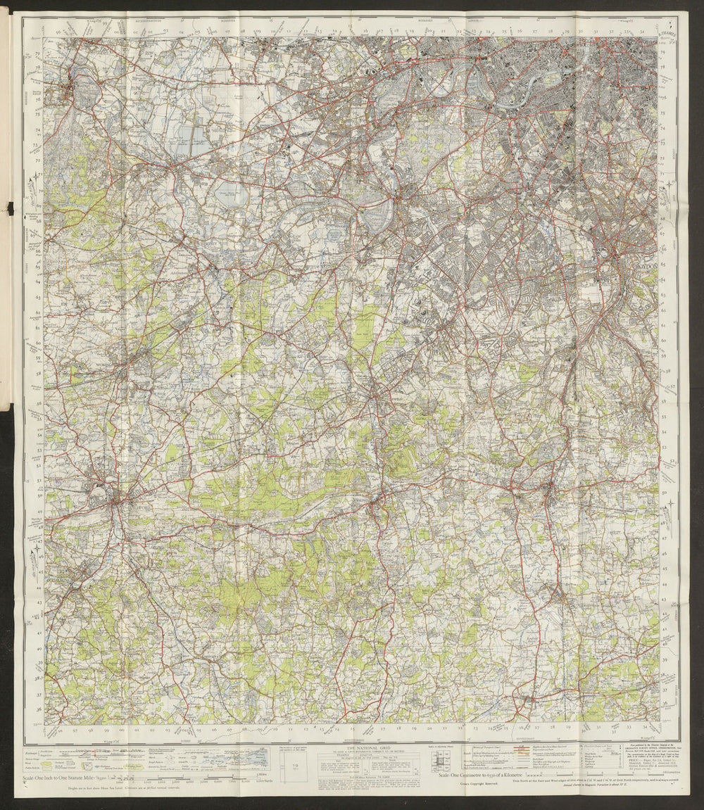 London SW Sheet 170 Surrey Hills Guildford Dorking ORDNANCE SURVEY 1948 map