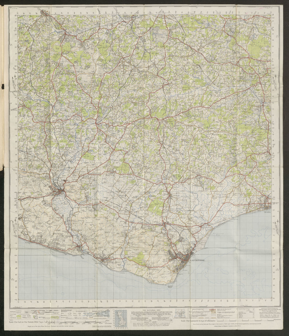 Eastbourne Sheet 183 West Sussex Lewes High Weald ORDNANCE SURVEY 1940 old map