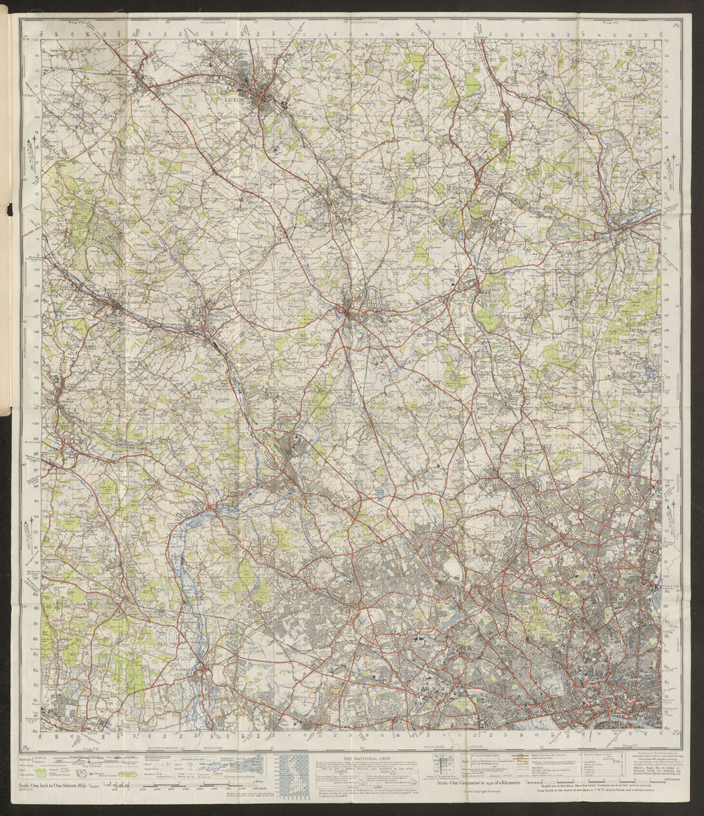 London NW Sheet 160 Luton Watford St Albans Hertford ORDNANCE SURVEY 1945 map
