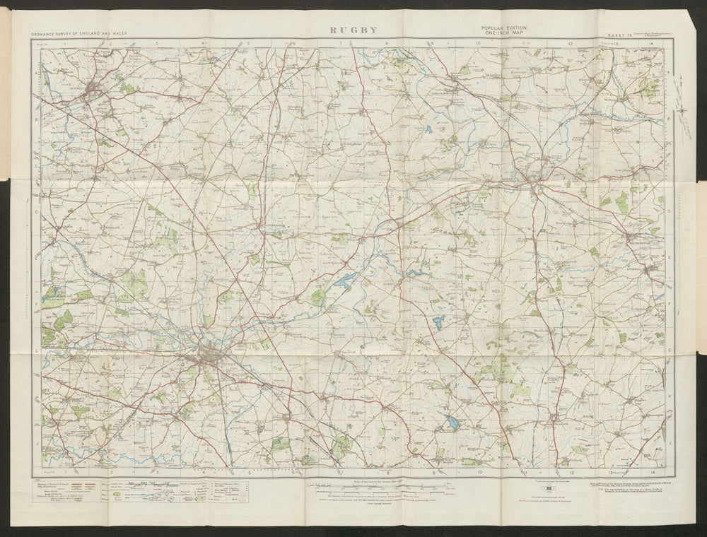 Rugby Sheet 73 Market Harborough Hinckley ORDNANCE SURVEY 1920 old antique map