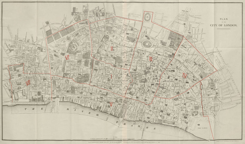 Plan of the City of London, by Walter Besant. LARGE 128x76 cm 1910 old map