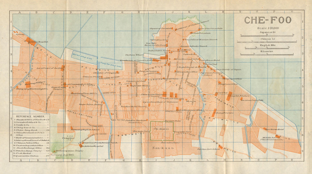 'Chefoo'. Yantai antique city town plan. China 1924 old map chart