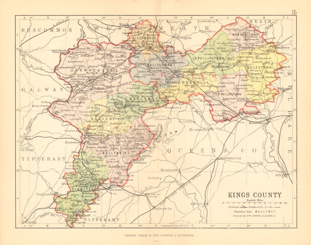 KINGS COUNTY (OFFALY) . Antique county map. Leinster. Ireland. BARTHOLOMEW 1886