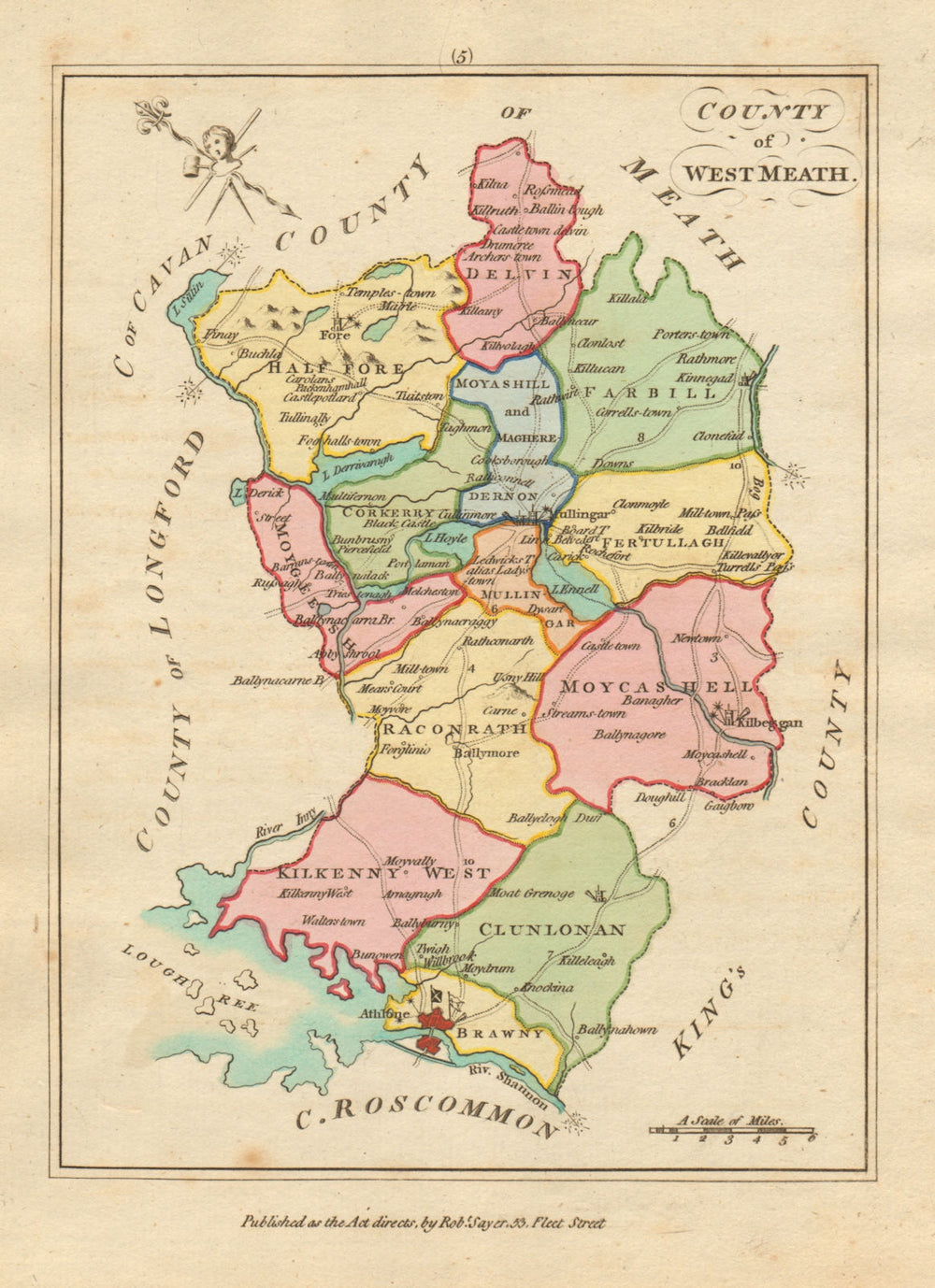County of West Meath, Leinster. Antique copperplate map. Scalé / Sayer 1788