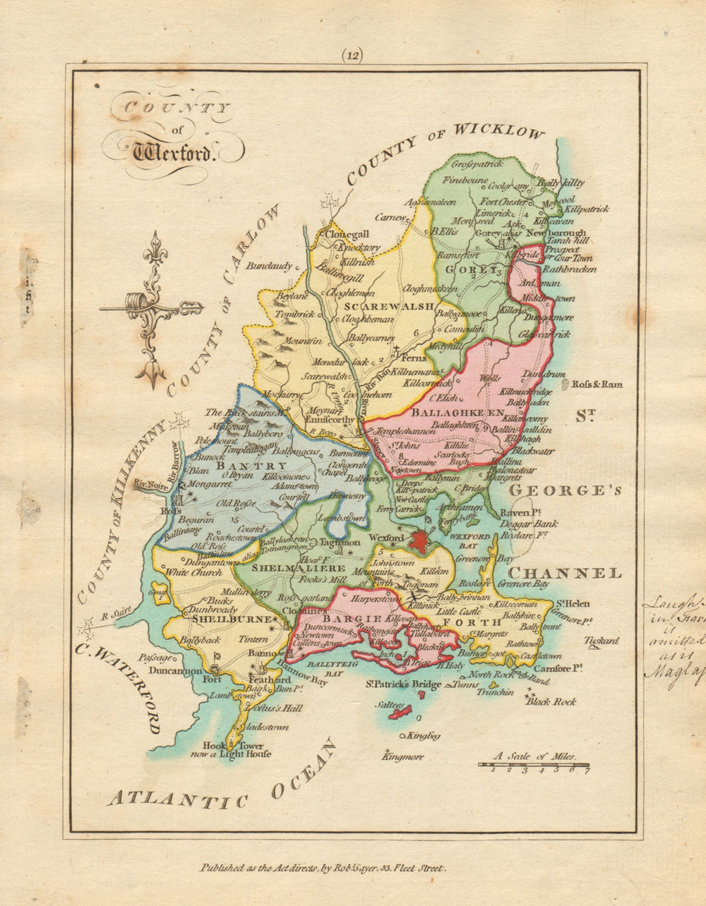 County of Wexford, Leinster. Antique copperplate map by Scalé / Sayer 1788