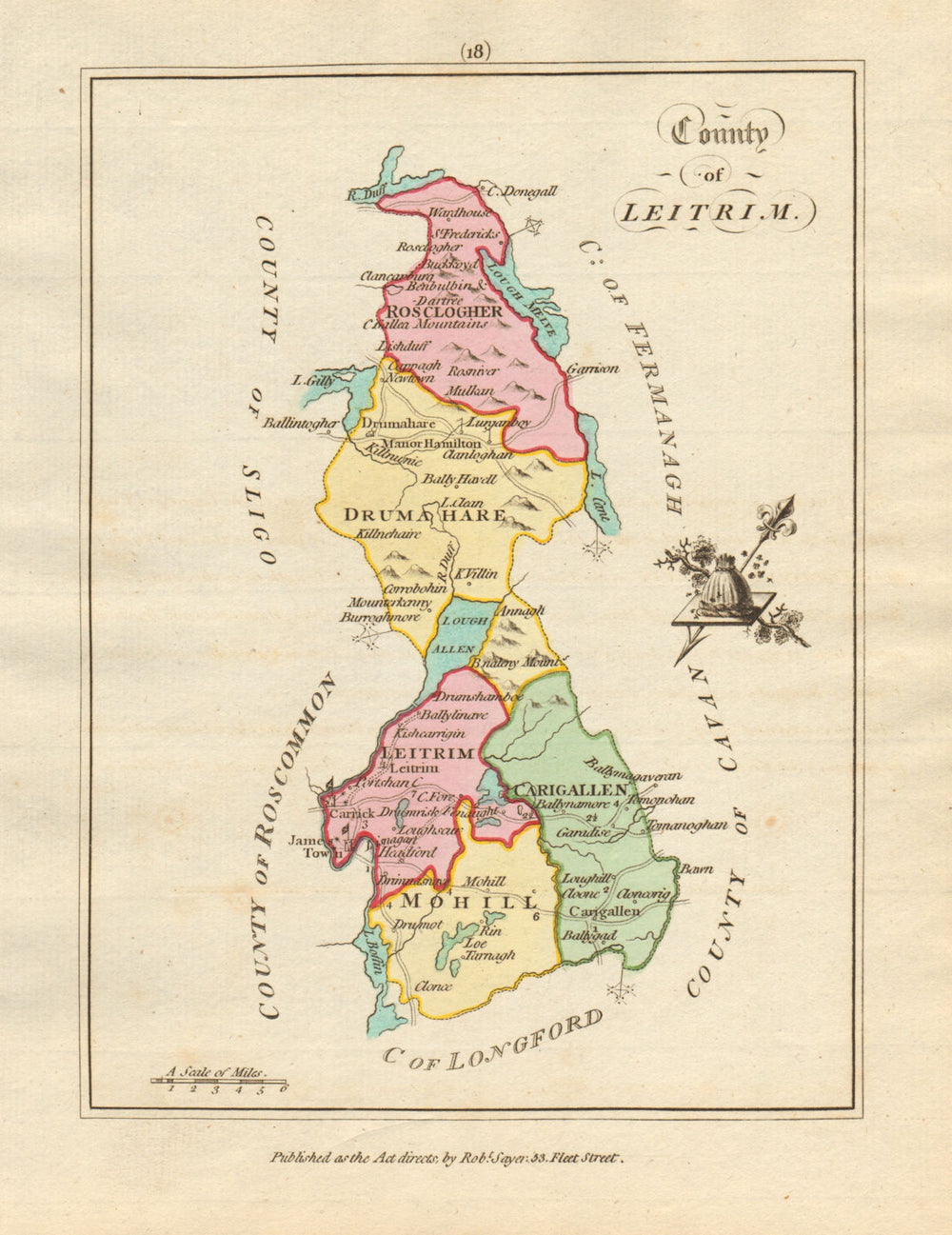 County of Leitrim, Connaught. Antique copperplate map by Scalé / Sayer 1788
