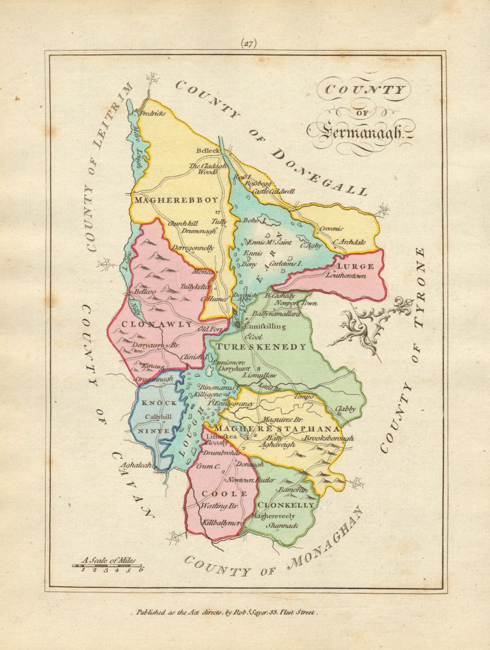 County of Fermanagh, Ulster. Antique copperplate map by Scalé / Sayer 1788
