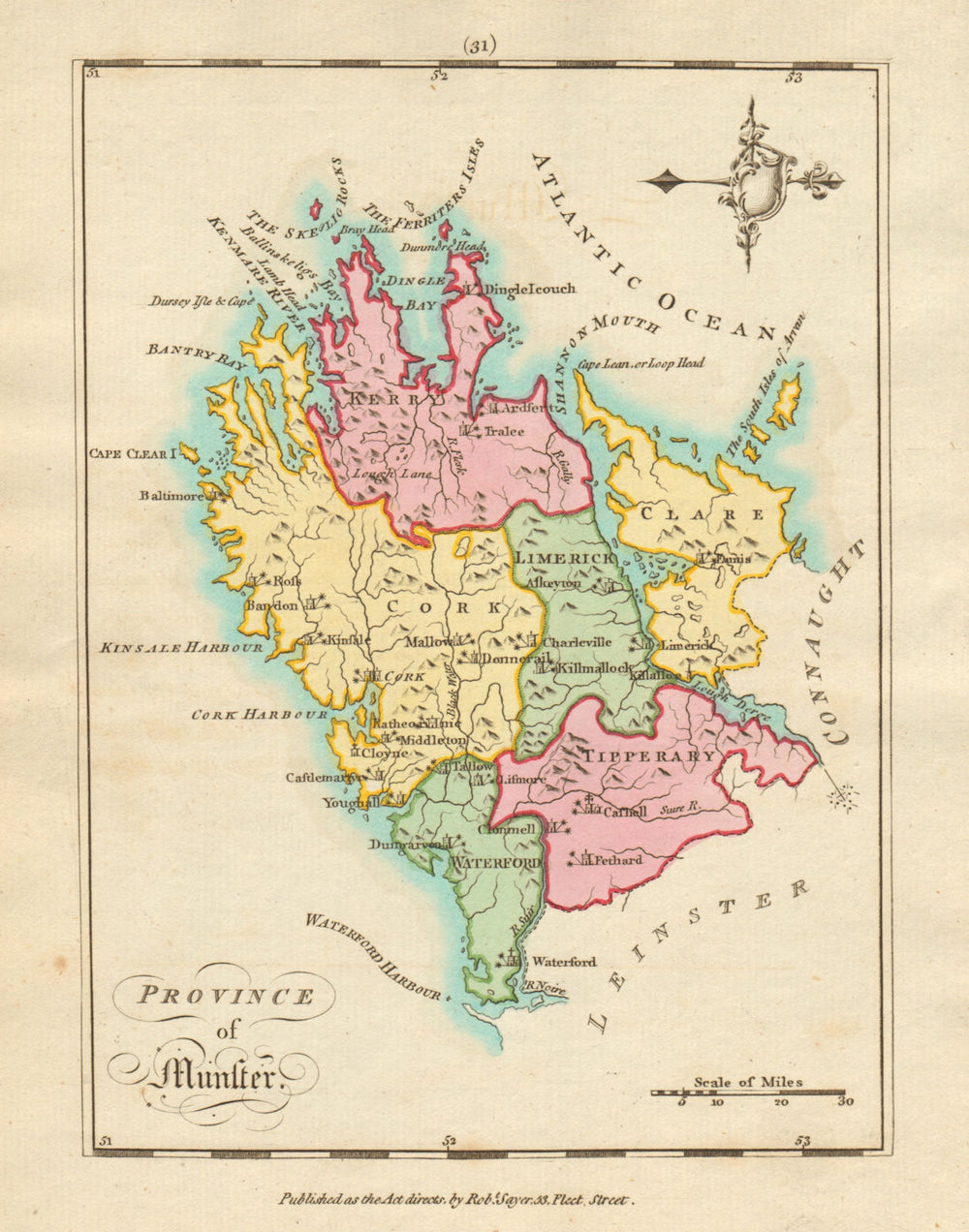 Province of Munster. Antique copperplate map by Scalé / Sayer 1788 old