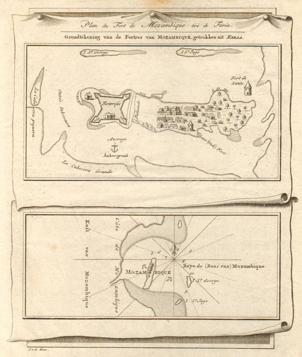 'Plan du Fort de Mozambique' Island. Sao Sebastiao. BELLIN/SCHLEY 1747 old map