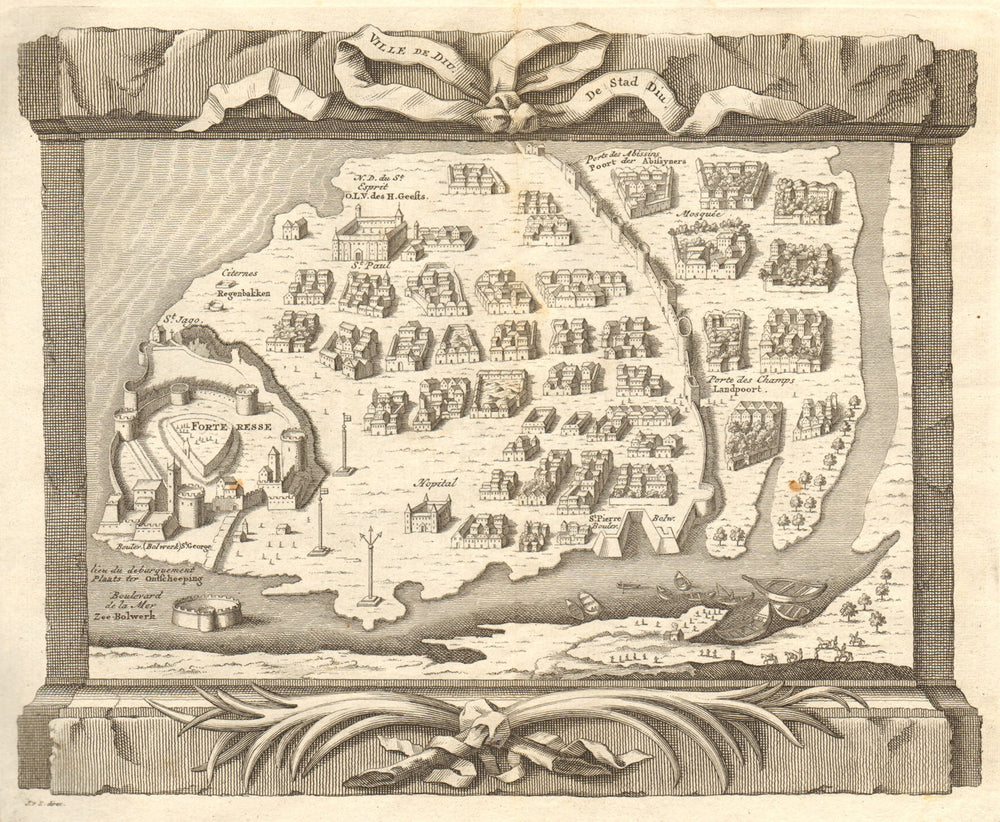 'Ville de Diu'. India. Diu city town plan, Daman & Diu. BELLIN / SCHLEY 1747 map