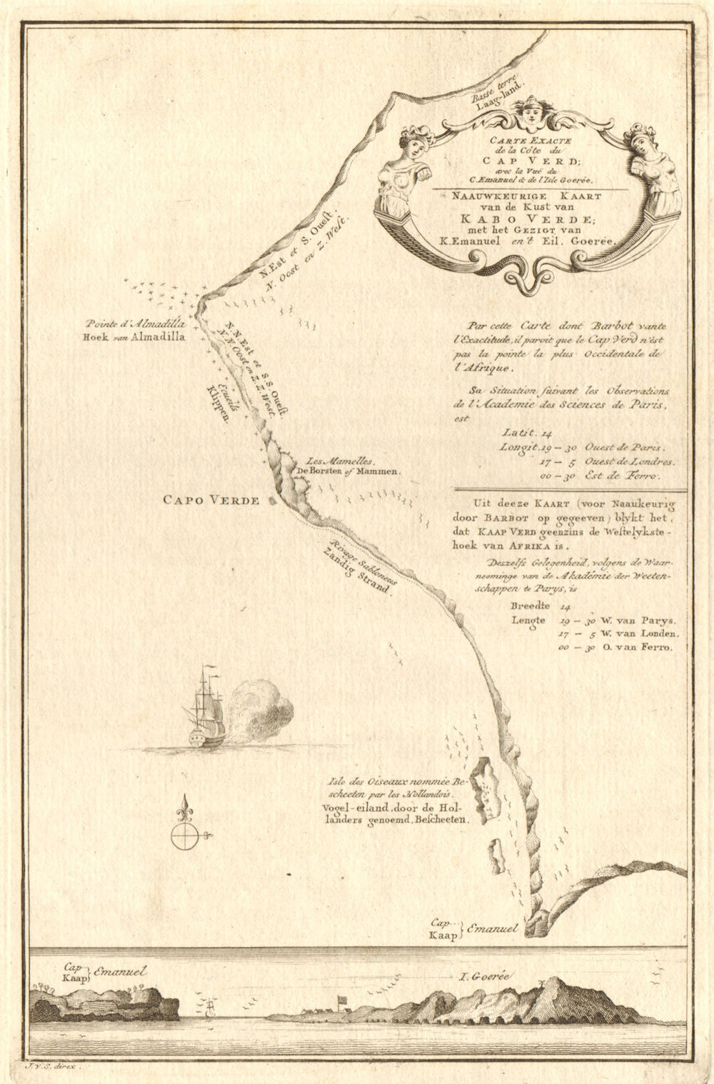'Carte exacte de la Côte du Cap-Verd'/Vert Senegal Dakar BELLIN/SCHLEY 1747 map