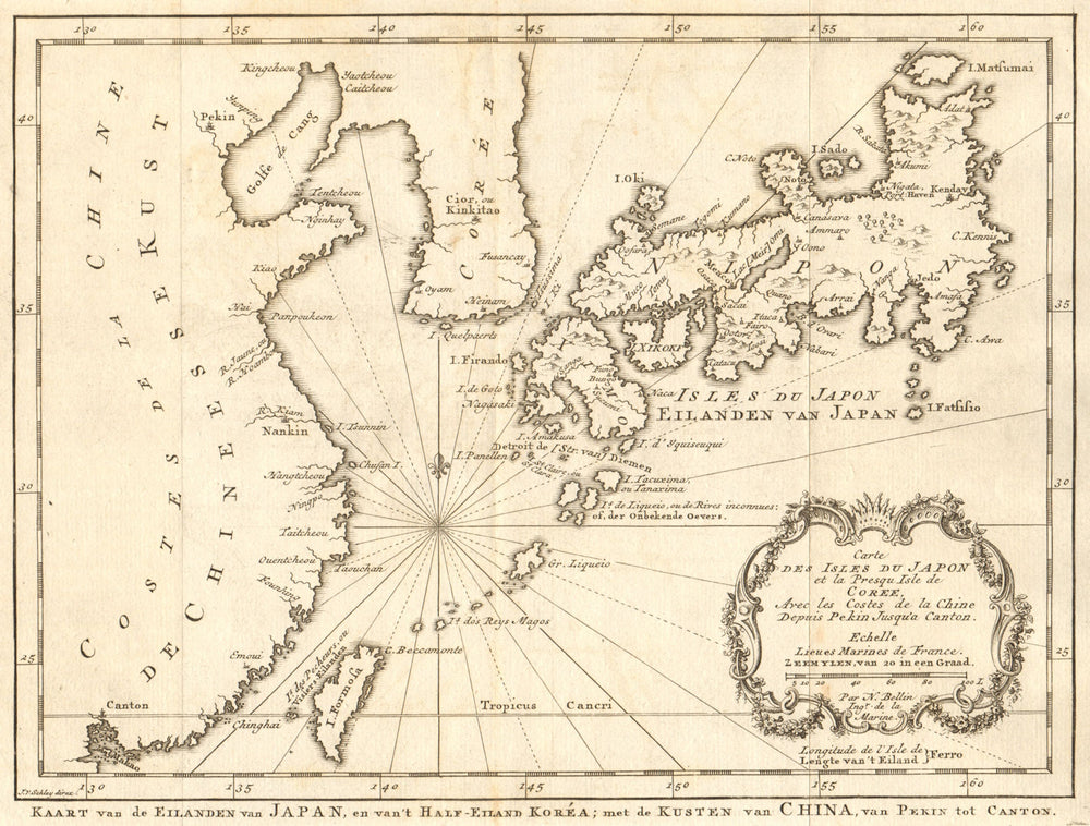 Isles du Japon & presqu’Isle de Corée. Japan Korea China BELLIN/SCHLEY 1747 map