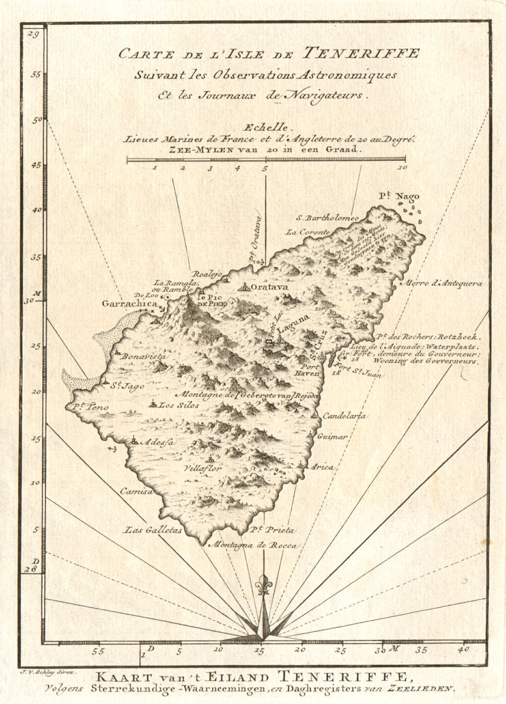 'Carte de l’lsle de Ténérife'. Tenerife, Canary Islands. BELLIN/SCHLEY 1747 map