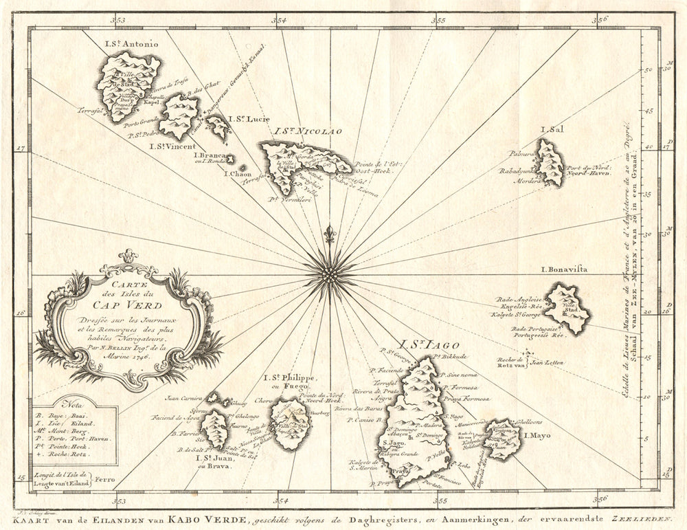 'Carte des Isles du Cap-Verd'. Cap Verde islands. BELLIN/SCHLEY 1747 old map