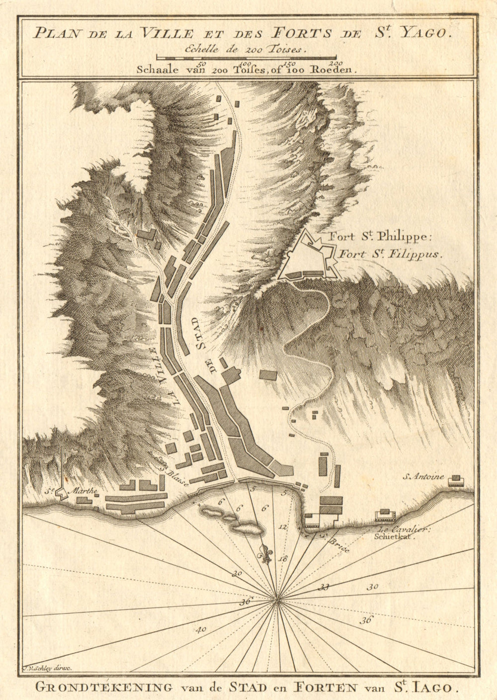 Plan de la Ville… de St. Yago. Praia Santiago Cape Verde. BELLIN/SCHLEY 1747 map
