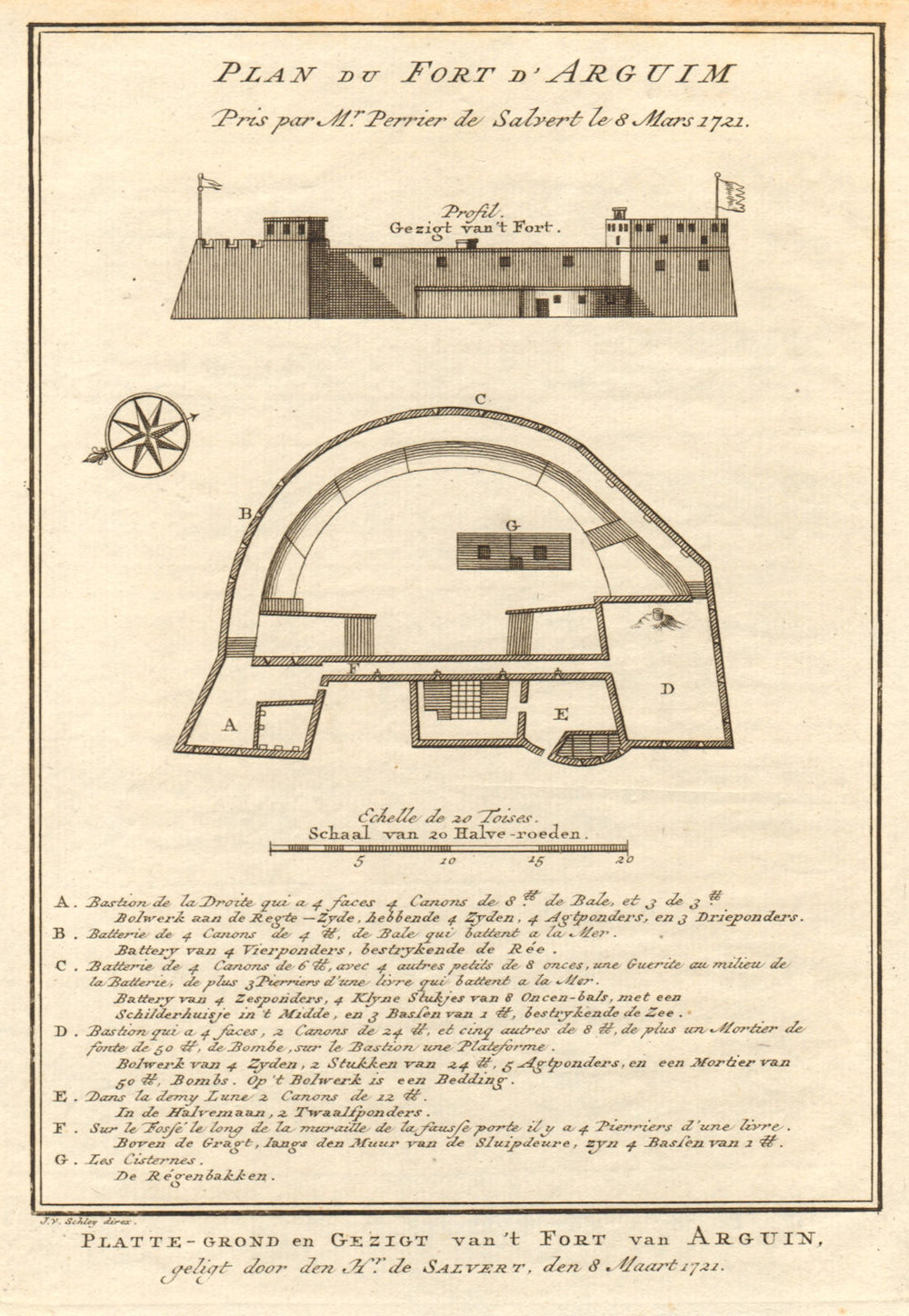 'Plan de Fort d'Arguim'. Mauritania. Arguin fort. BELLIN/SCHLEY 1747 old map