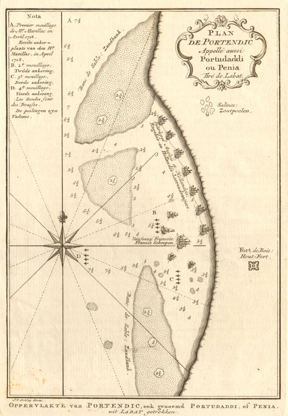 'Plan du Portendic, appellé aussi…' Portendick Mauritania BELLIN/SCHLEY 1747 map