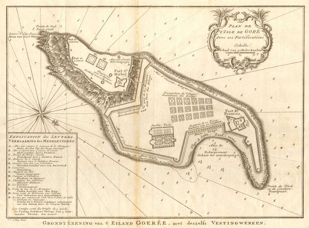 'Plan de l’lsle de Gorée…'. Île de Goree, Dakar, Senegal. BELLIN/SCHLEY 1747 map