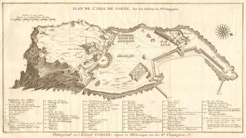 'Plan de l’lsle de Gorée'. Île de Goree, Dakar, Senegal. SCHLEY/BELLIN 1747 map