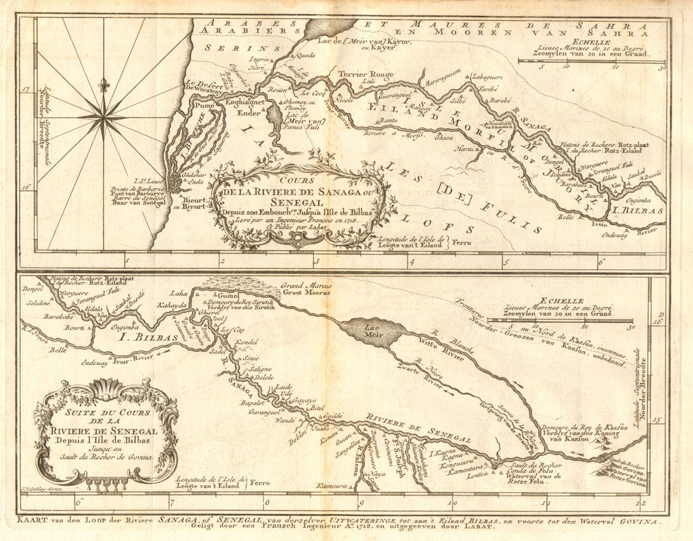 'Cours de la Rivière de Sanaga ou Sénégal'. Senegal River BELLIN/SCHLEY 1747 map
