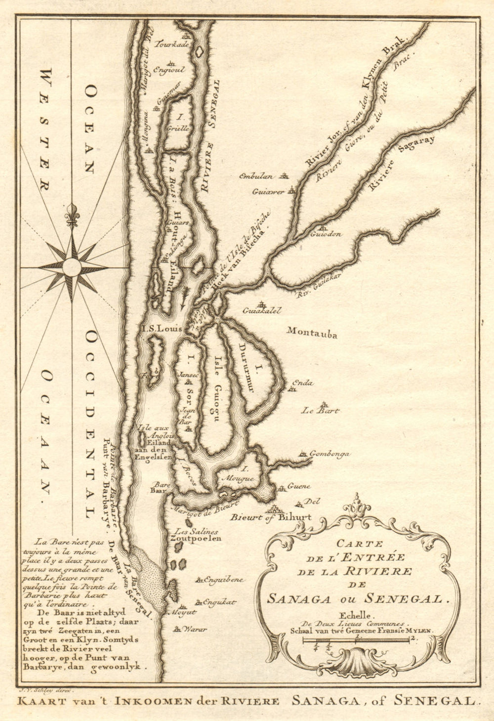 'Carte de I'Entrée de la Rivière de Sanaga ou Senegal'. BELLIN/SCHLEY 1747 map