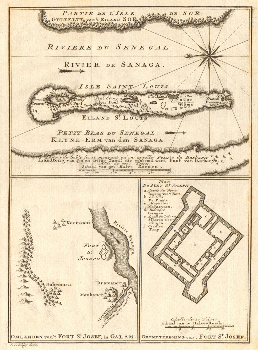 River Senegal estuary Isle St. Louis. Fort St. Joseph. BELLIN/SCHLEY 1747 map