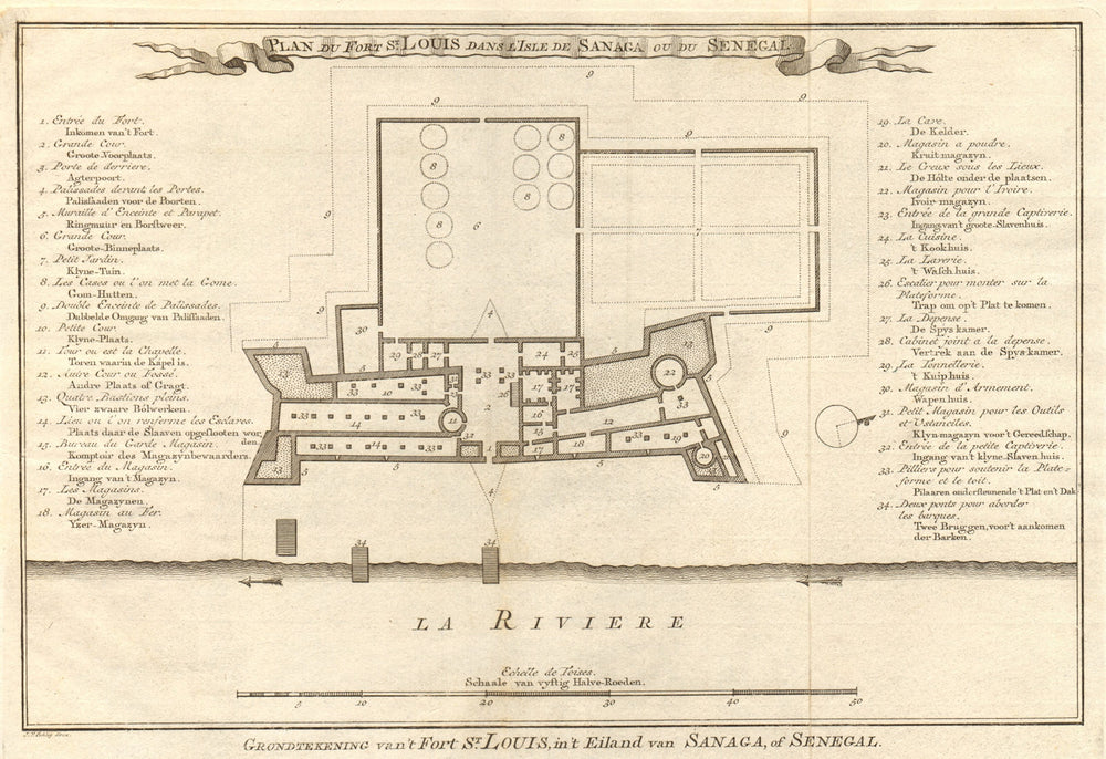 'Fort S. Louis dans I’Isle de Sanaga ou… Sénégal' Senegal BELLIN/SCHLEY 1747 map
