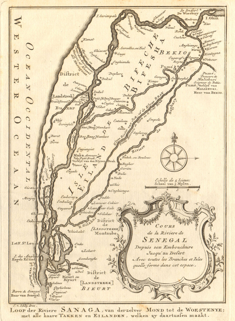 'Cours de la Rivière du Sénégal' Senegal River 1st sheet. BELLIN/SCHLEY 1747 map