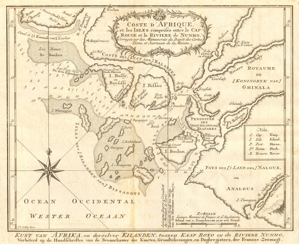 'Coste d’Afrique…' Guinea-Bissau & Bissagos archipelago. BELLIN/SCHLEY 1747 map