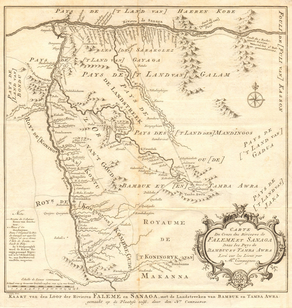 Cours des rivières de Falémé & Sanaga. Senegal river Mali BELLIN/SCHLEY 1747 map