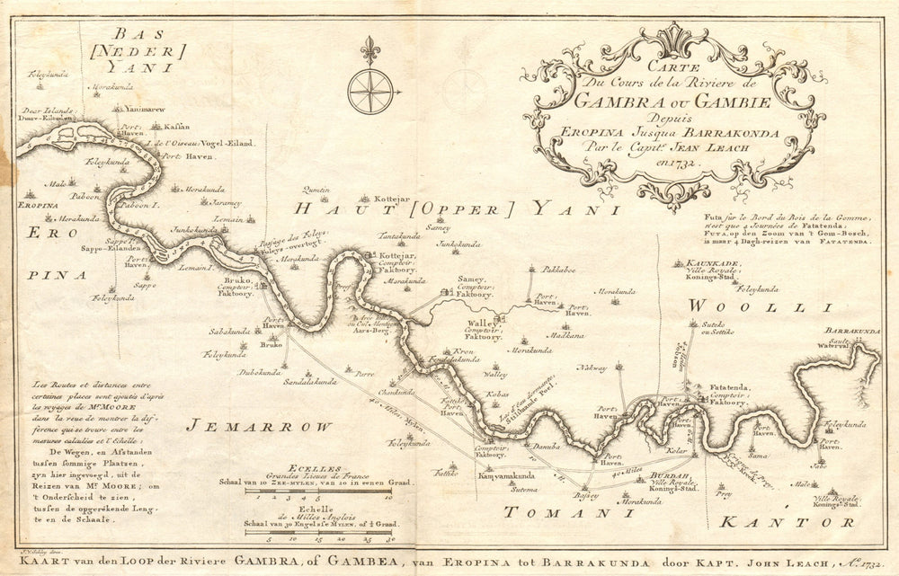 Rivière de Gambra ou Gambie, depuis Eropina… Gambia river BELLIN/SCHLEY 1747 map