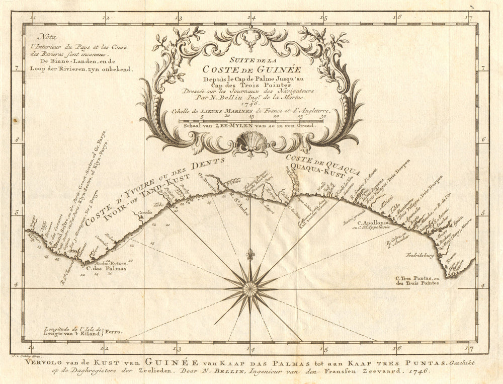 'Suite de la Coste de Guinée…' Liberia Ivory Coast Ghana. BELLIN/SCHLEY 1748 map