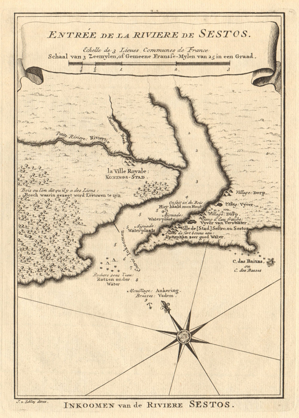 Entrée de la Rivière de Sestos. River Cess Cestos Liberia BELLIN/SCHLEY 1748 map