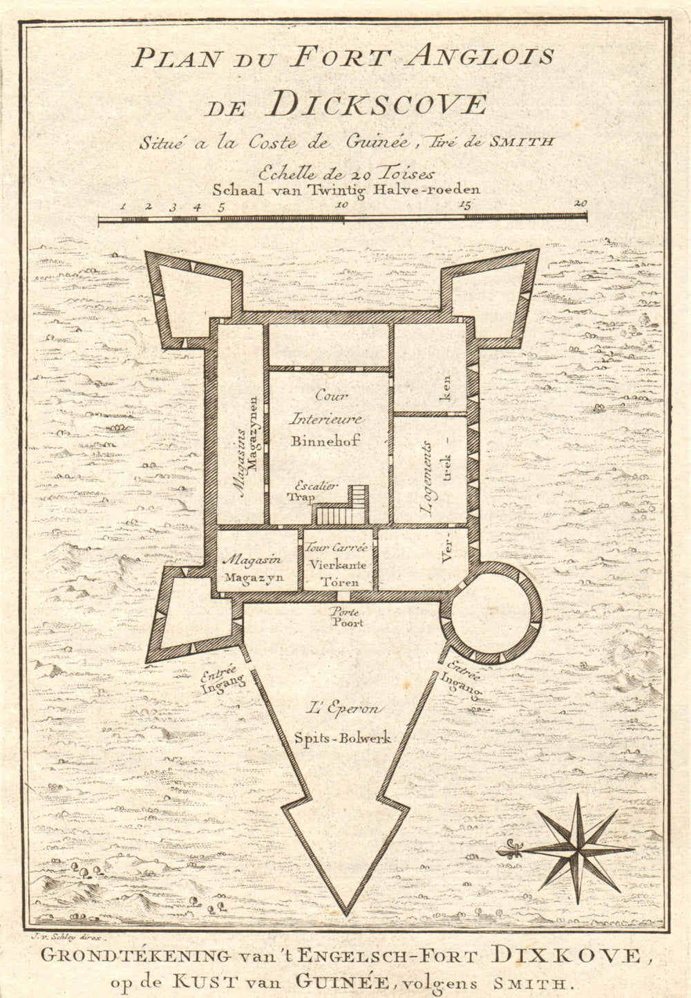 Fort Anglois, Dickscove. Dixcove Metal Cross Pokesu Ghana BELLIN/SCHLEY 1748 map
