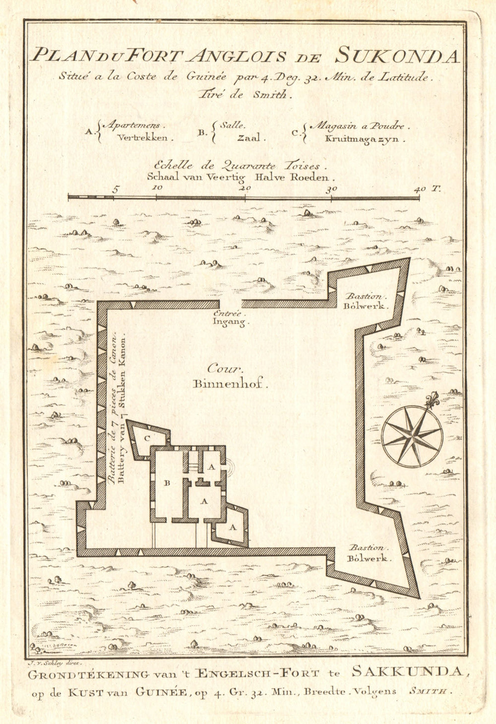 'Fort Anglois de Sukonda'. Ft Sekondi, Takoradi Ghana BELLIN/SCHLEY 1748 map
