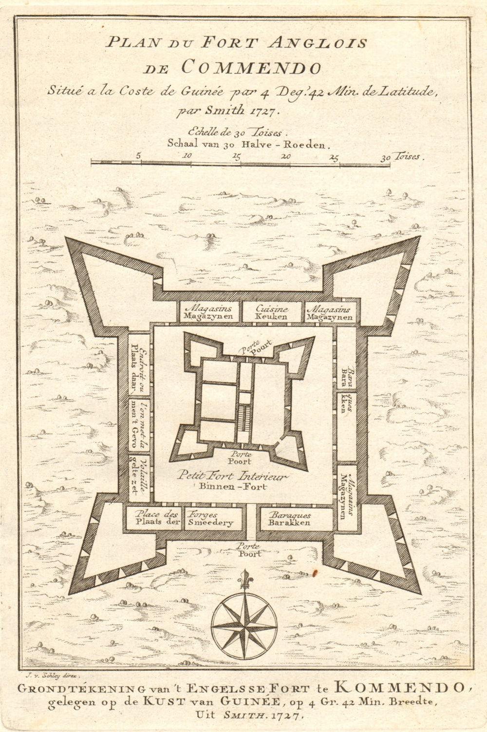 'Plan du Fort Anglois de Commendo'. Fort Komenda, Ghana. BELLIN/SCHLEY 1748 map