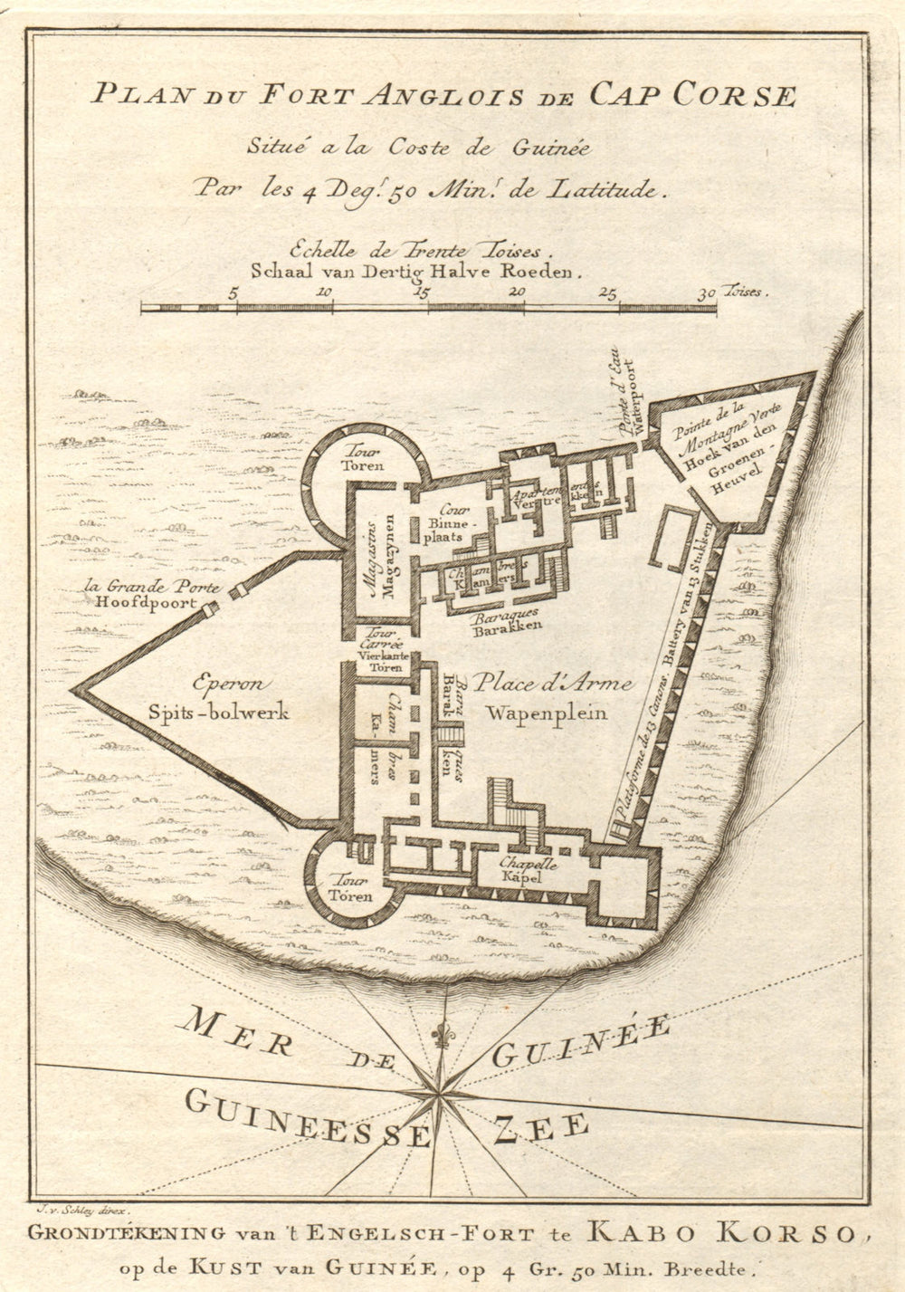 'Fort Anglois de Cap Corse'. Cape Coast Castle, Ghana BELLIN/SCHLEY 1748 map