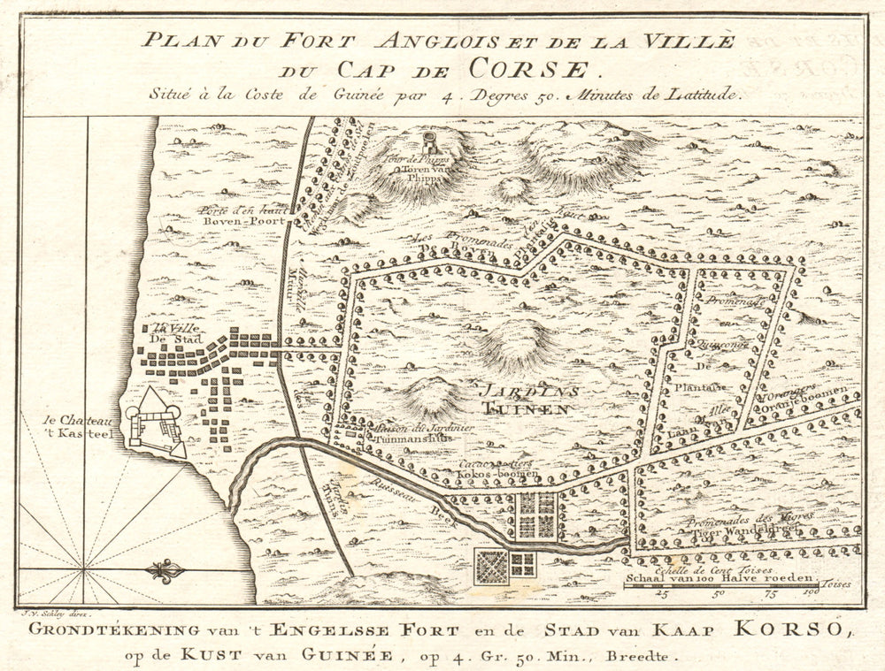 Cap de Corse'. Cape Coast Castle town city plan, Ghana. BELLIN/SCHLEY 1748 map