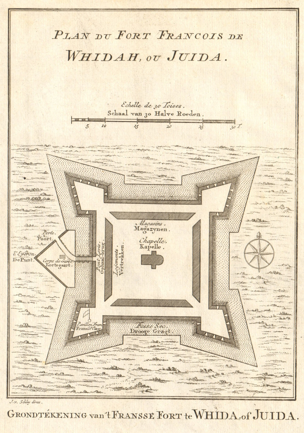 'Plan du Fort François de Whidah ou Juida'. Ouidah Benin. BELLIN/SCHLEY 1748 map