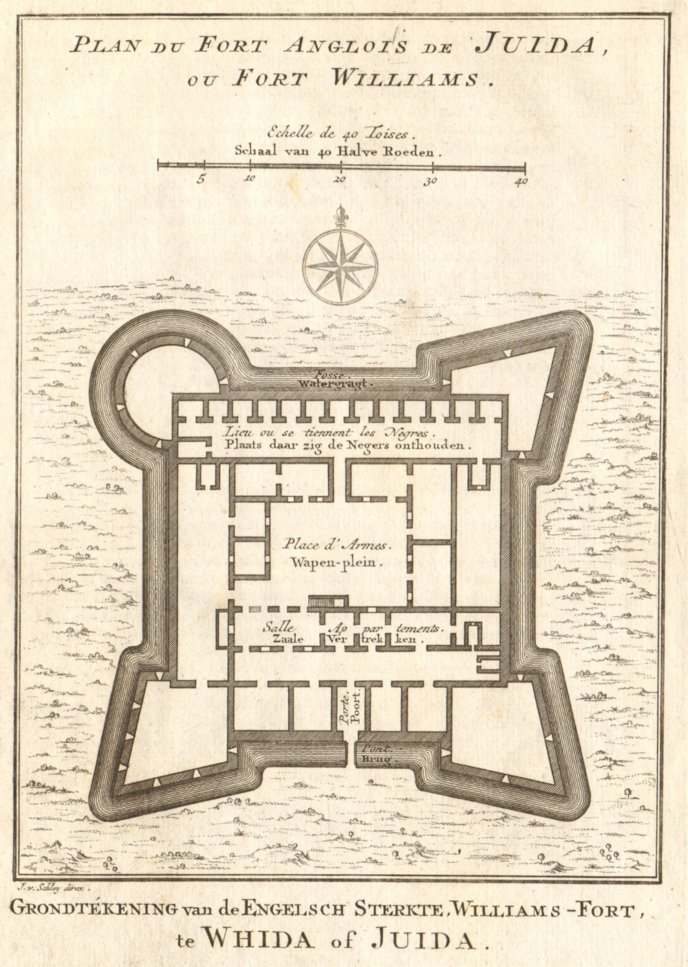 'Fort Anglois de Juida ou Fort Williams'. Ouidah, Benin. BELLIN/SCHLEY 1748 map