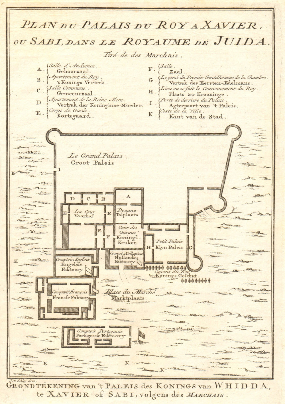 'Palais du Roy à Xavier'. King's Palace, Ouidah, Benin BELLIN/SCHLEY 1748 map