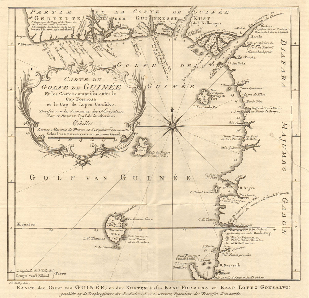 Carte du Golfe de Guinée. Gulf of Guinea Nigeria Cameroon BELLIN/SCHLEY 1748 map