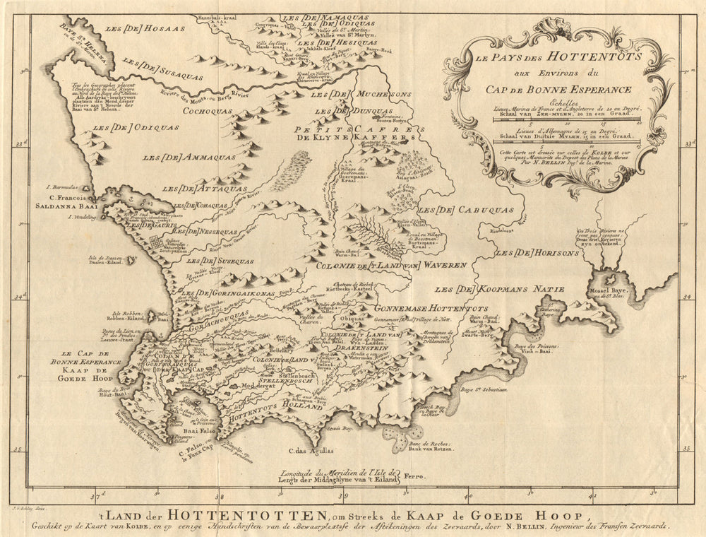 Pays des Hottentots aux… Cap de Bonne Esperance. Cape. BELLIN/SCHLEY 1748 map